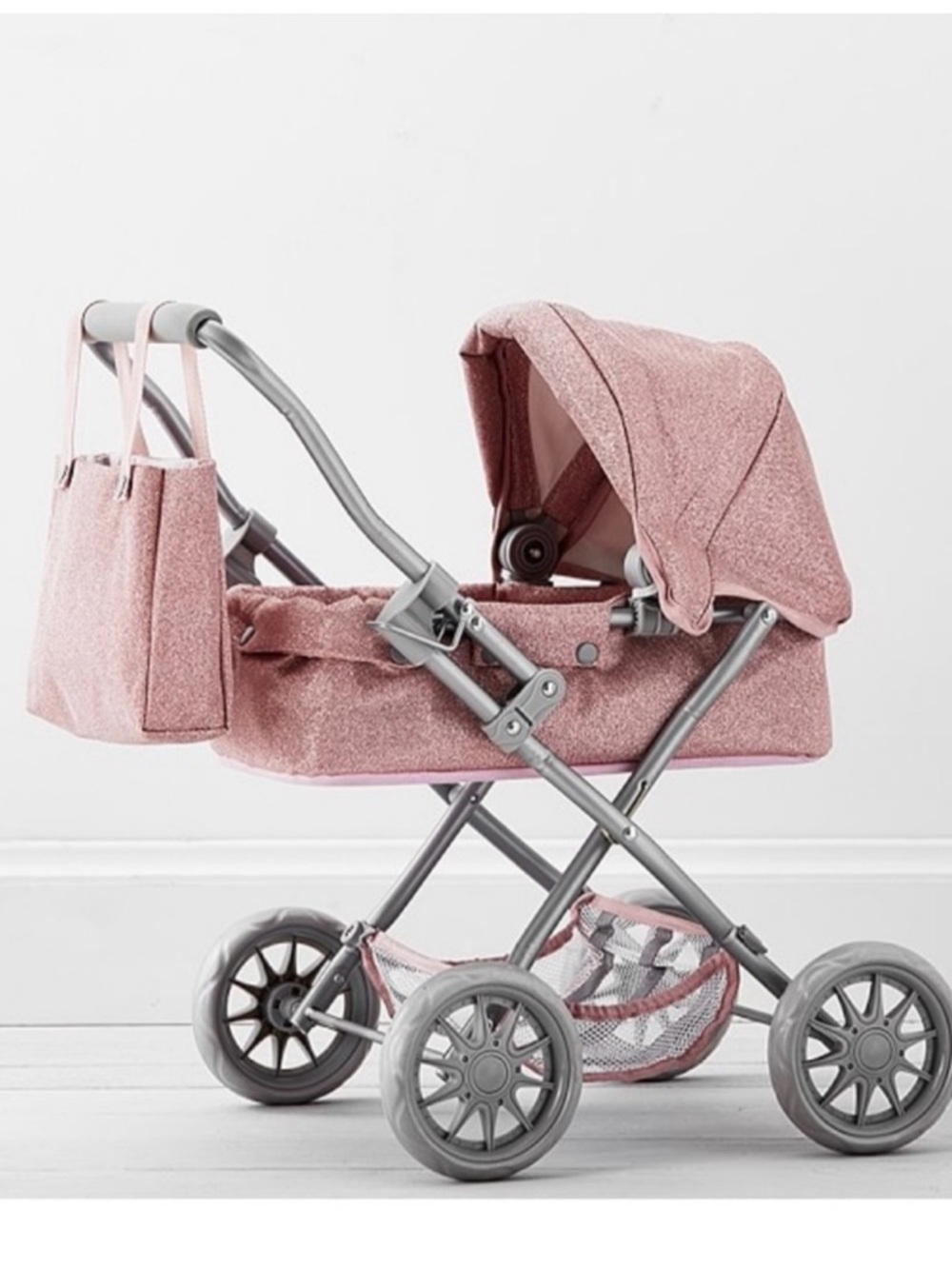 Pink Glitter Mini Pram Doll Stroller Pottery Barn Kids Excellent Condition